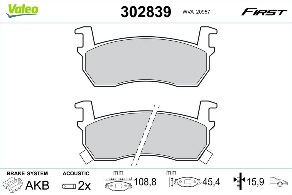 Jeu de 4 plaquettes de frein VALEO ref. 302839